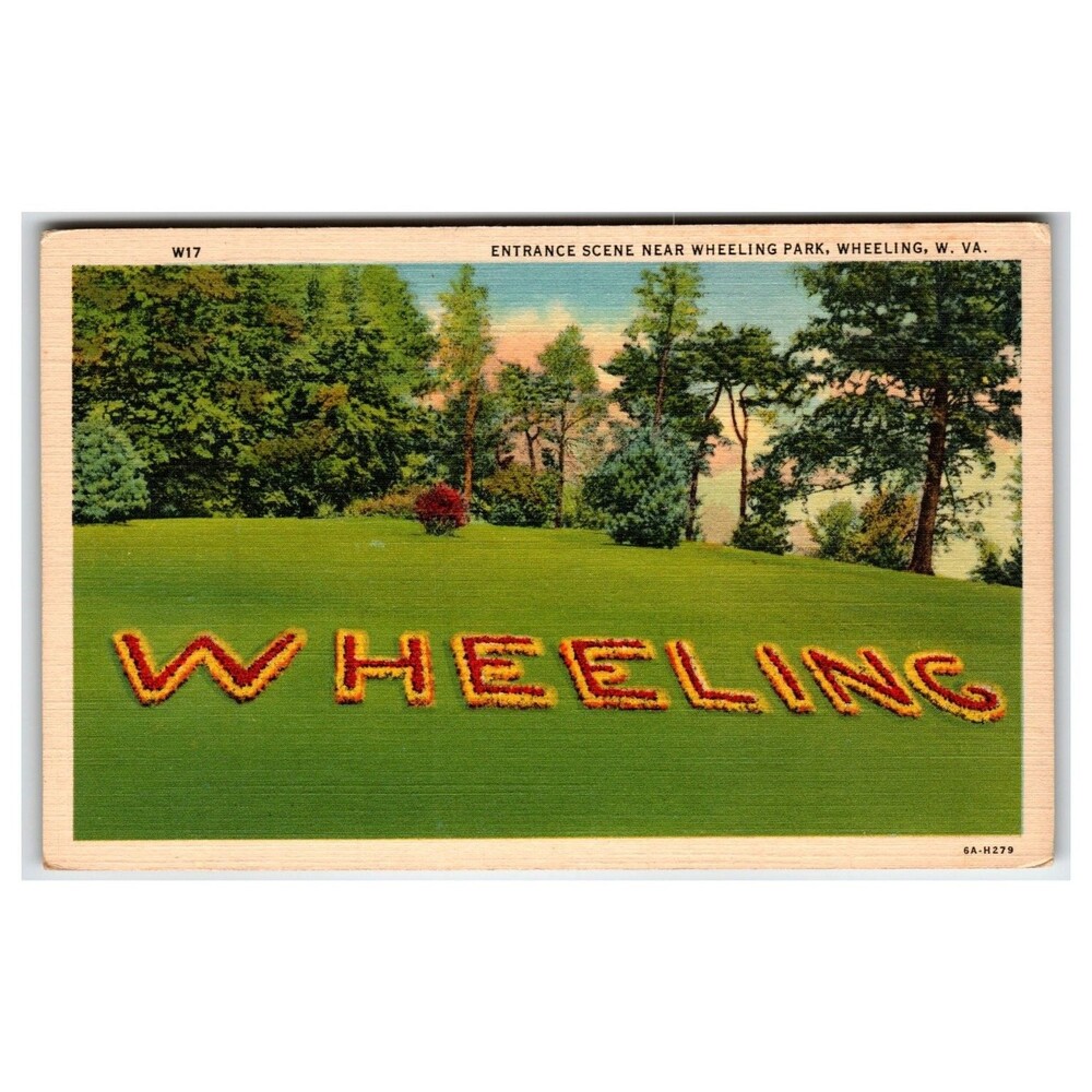 Wheeling Park, W. VA. Flower Garden Entrance Scene Postcard c1936 Linen
